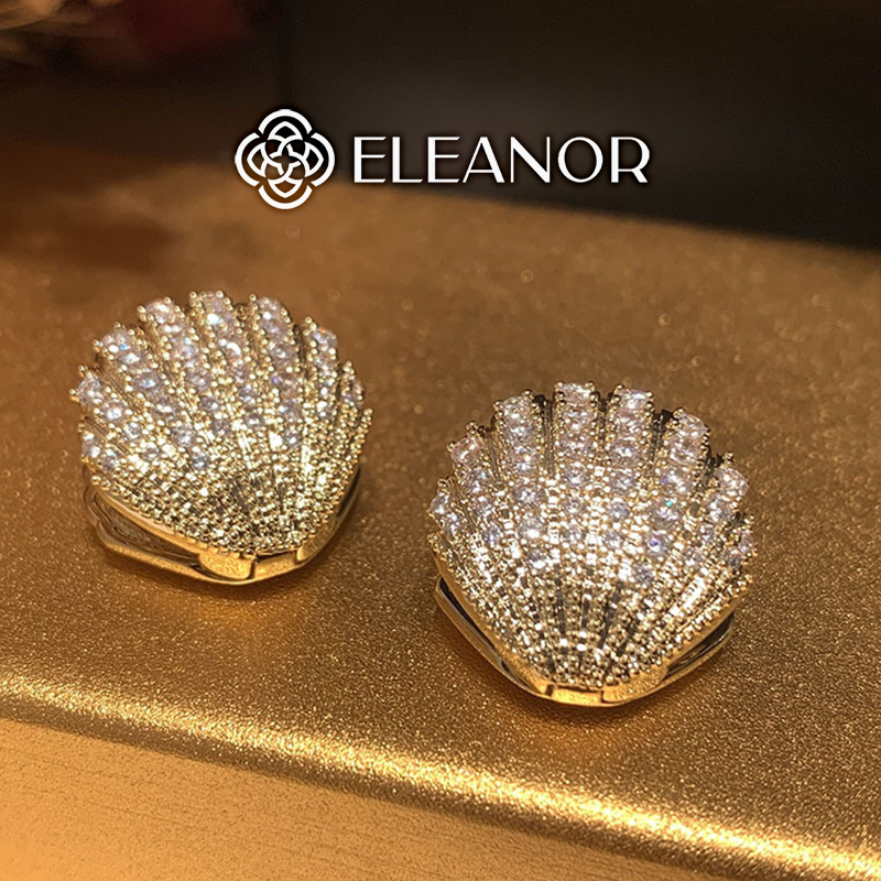 Bông tai nữ chuôi bạc 925 Eleanor Accessories hình vỏ sò đính đá phụ kiện trang sức 5755