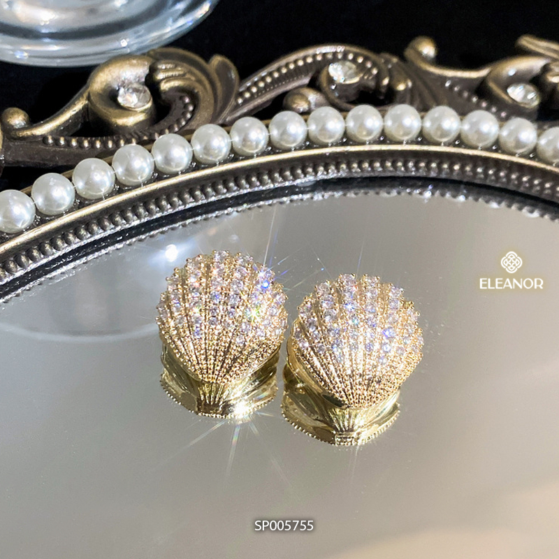 Bông tai nữ chuôi bạc 925 Eleanor Accessories hình vỏ sò đính đá phụ kiện trang sức 5755