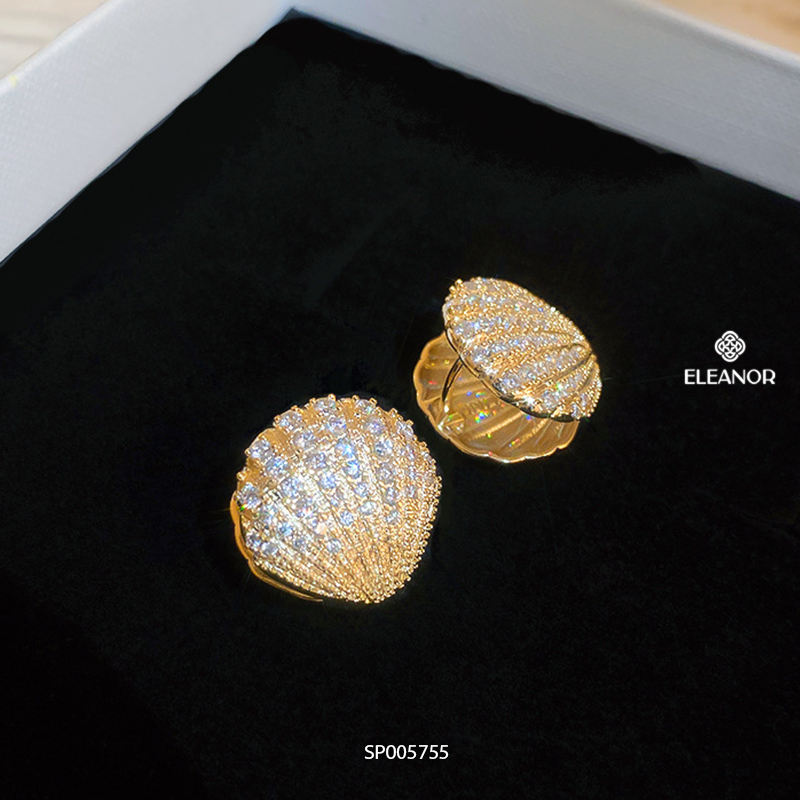 Bông tai nữ chuôi bạc 925 Eleanor Accessories hình vỏ sò đính đá phụ kiện trang sức 5755