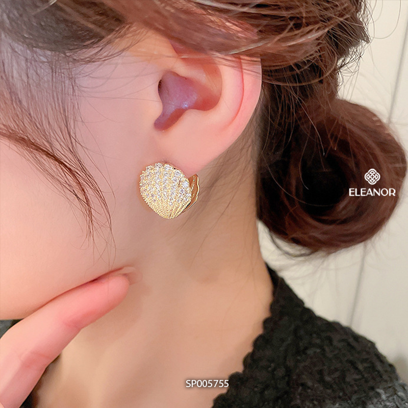 Bông tai nữ chuôi bạc 925 Eleanor Accessories hình vỏ sò đính đá phụ kiện trang sức 5755