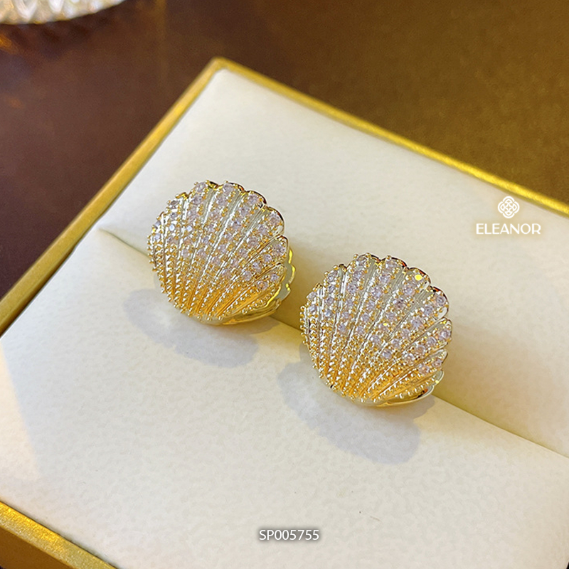 Bông tai nữ chuôi bạc 925 Eleanor Accessories hình vỏ sò đính đá phụ kiện trang sức 5755
