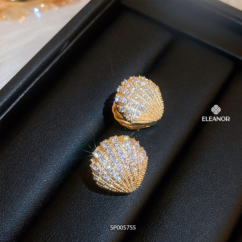 Bông tai nữ chuôi bạc 925 Eleanor Accessories hình vỏ sò đính đá phụ kiện trang sức 5755
