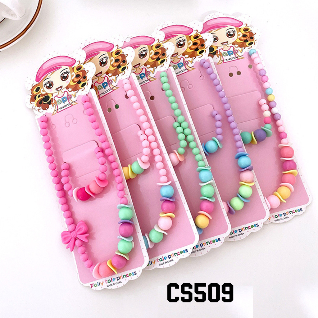 Set dây chuyền và vòng tay chuỗi hạt nhiều màu sắc pastel nhẹ nhàng cho bé gái CS509