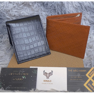 Ví mini da bò dập vân cá sấu, ví ngang 9.5x11cm - thương hiệu umbo
