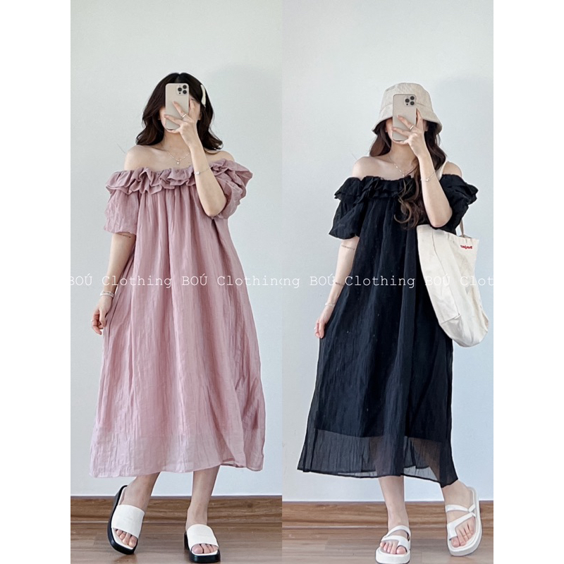 Đầm trễ vai tơ bèo bồng công chúa, nhẹ nhàng BOÚ Clothing (ảnh thật)