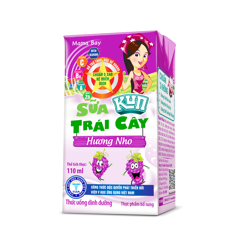 Kun sữa trái cây hương nho thùng 48 hộp x110ml