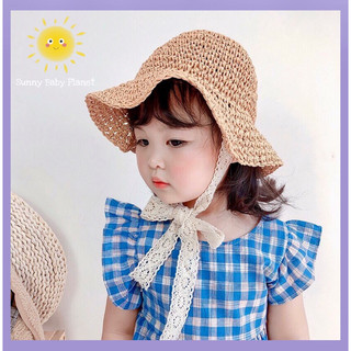 Mũ cói nón cói mũ cho bé gái đi biển mùa hè, chất cói thật phong cách Hàn ajuma có dây buộc