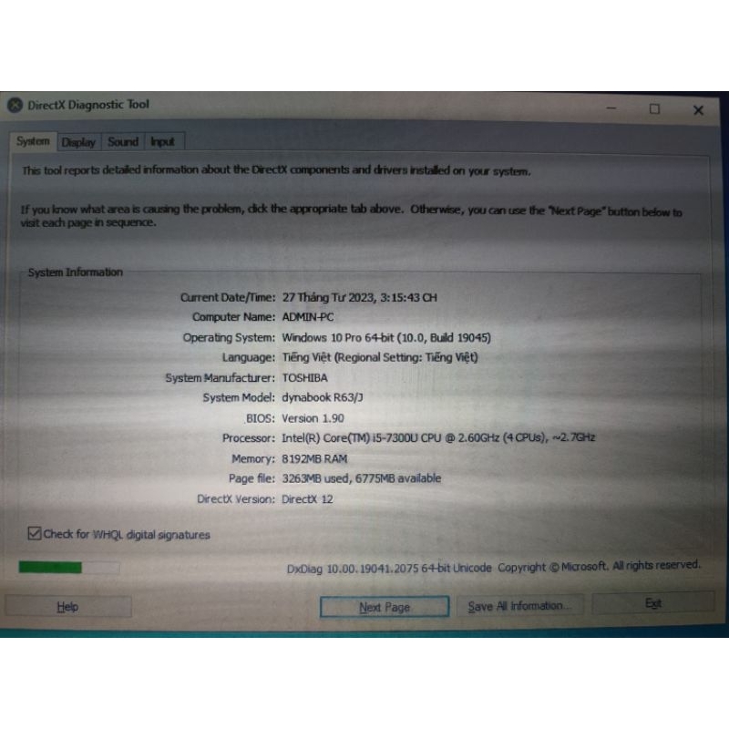 Laptop Toshiba Dynabook R63 i5-7300/8/128 xt Nhật