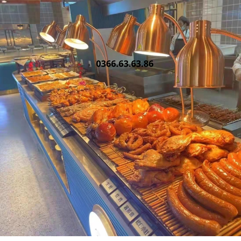 Đèn buffet, đèn hâm và giữ nóng thức ăn cho tiệc buffet. chất liệu inox, màu vàng, đồng, inox, kích thước 27x70cm