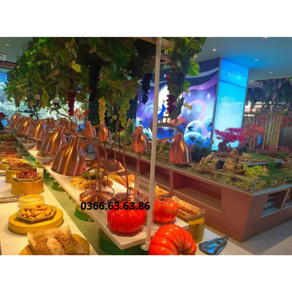 Đèn buffet, đèn hâm và giữ nóng thức ăn cho tiệc buffet. chất liệu inox, màu vàng, đồng, inox, kích thước 27x70cm