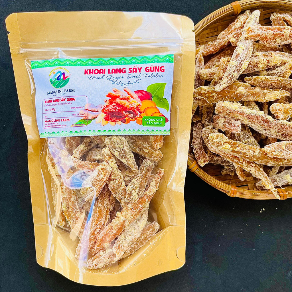 Khoai lang gừng Mangline Farm Đà Lạt 250g đồ ăn vặt thơm ngon nồng vị gừng