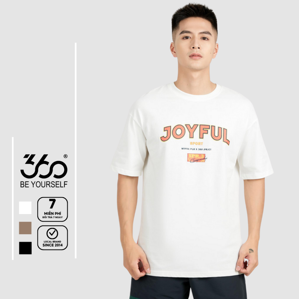 Áo thun nam trơn in hình JOYFULL thương hiệu 360 Boutique chất liệu cotton cao cấp - APHTK444