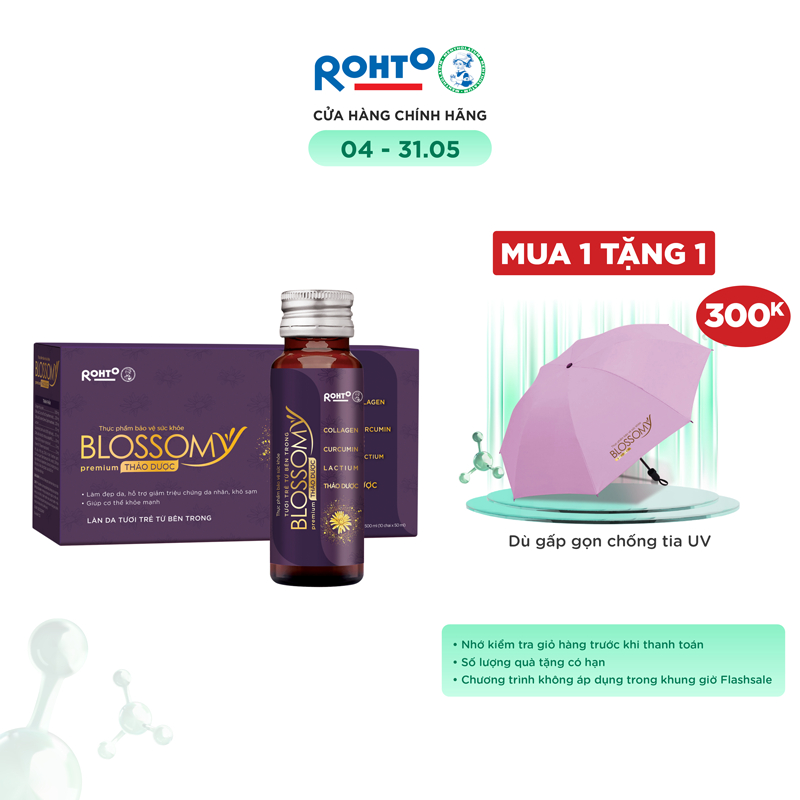 Thực phẩm collagen uống hệ thảo dược Rohto Blossomy Premium hộp 10 chai x 50ml