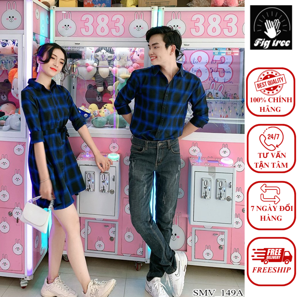 COUPLE ( NAM SƠ MI NỮ VÁY) SỌC CARO XANH MÃ 149A