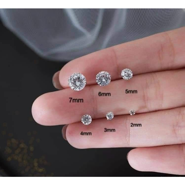 Khuyên tai moissanite 6.0-7.2 mm, bạc ý xi kim kiểu đít đẩy