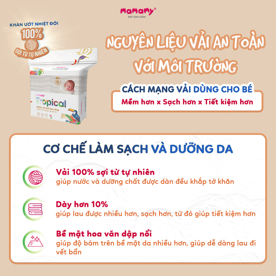 Combo 3 túi Khăn vải khô đa năng Mamamy Tropical 160 tờ