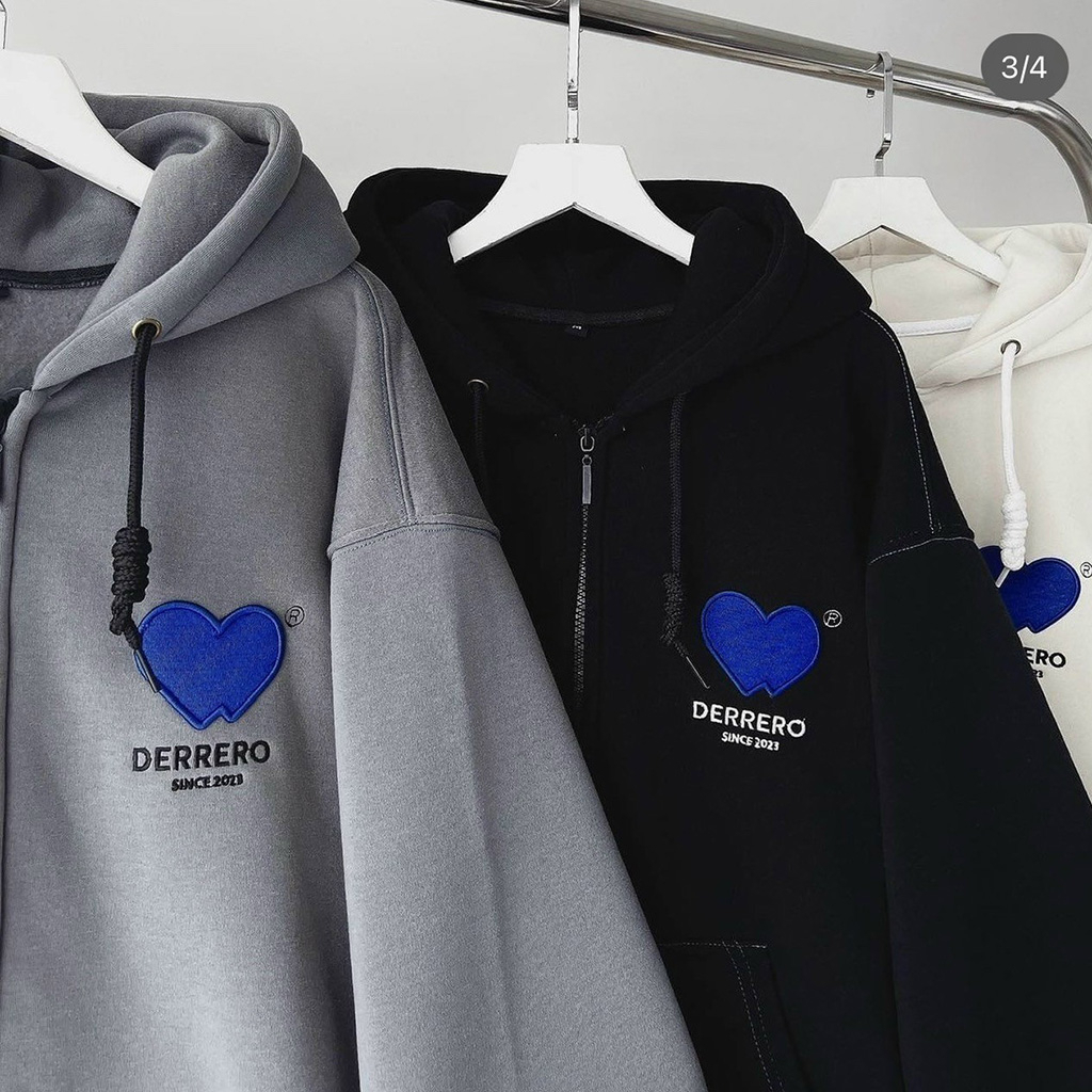 Áo Hoodie Nỉ Ngoại thêu Blue Heart DERRERO - Áo Khoác Nỉ nam nữ Unisex