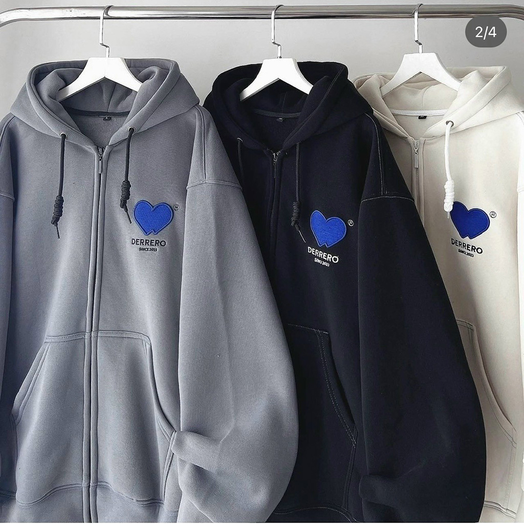 Áo Hoodie Nỉ Ngoại thêu Blue Heart DERRERO - Áo Khoác Nỉ nam nữ Unisex