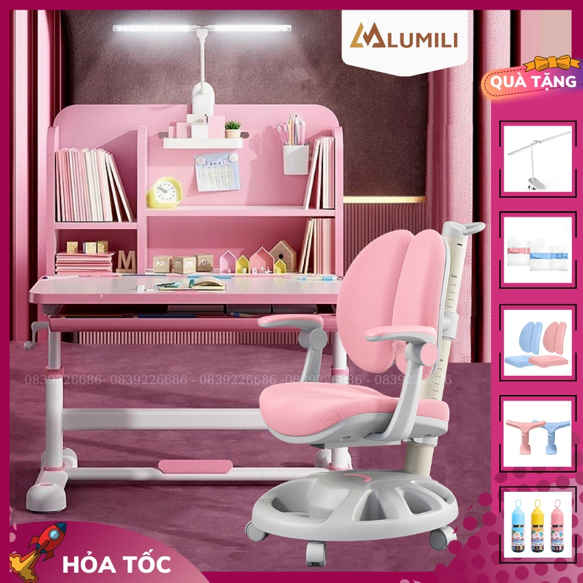 Bộ bàn ghế học sinh chống gù chống cận nâng hạ tay quay Lumili R226, bàn hoc chống gù công thái học ghế trẻ em thông min