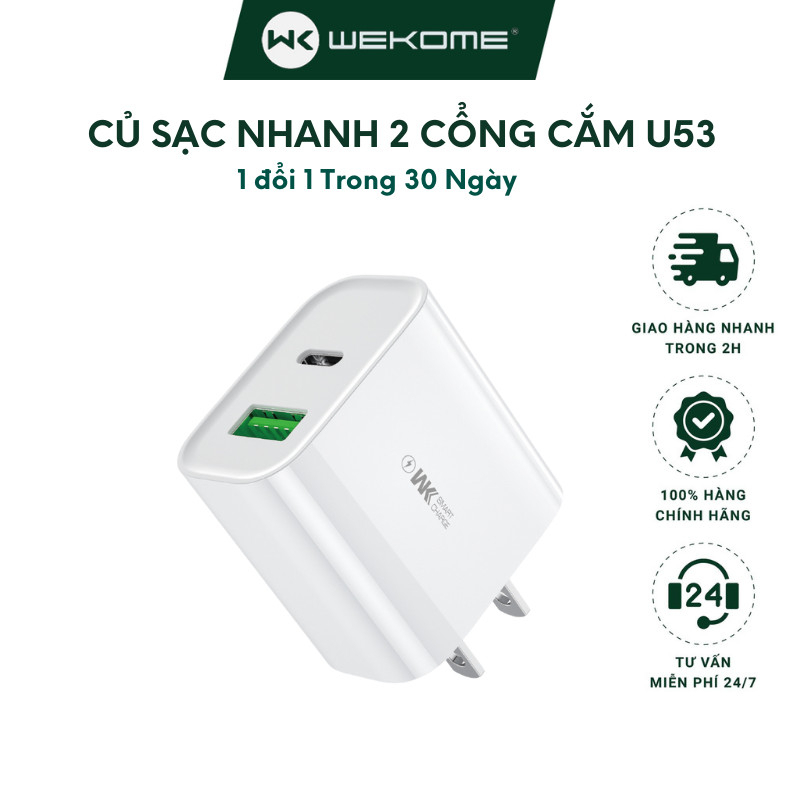 Củ sạc nhanh 20W Wekome WP-U53 2 cổng sạc usb, type-c