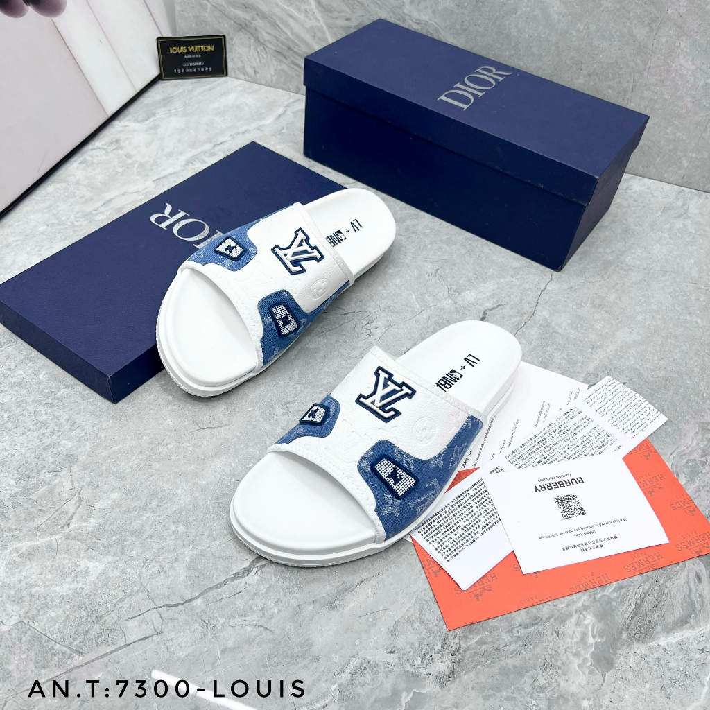 Dép quai ngang nam LV cao su cao cấp_Dép lê nam LV đế cao quai da pha vải 2023 - Giá Sốc