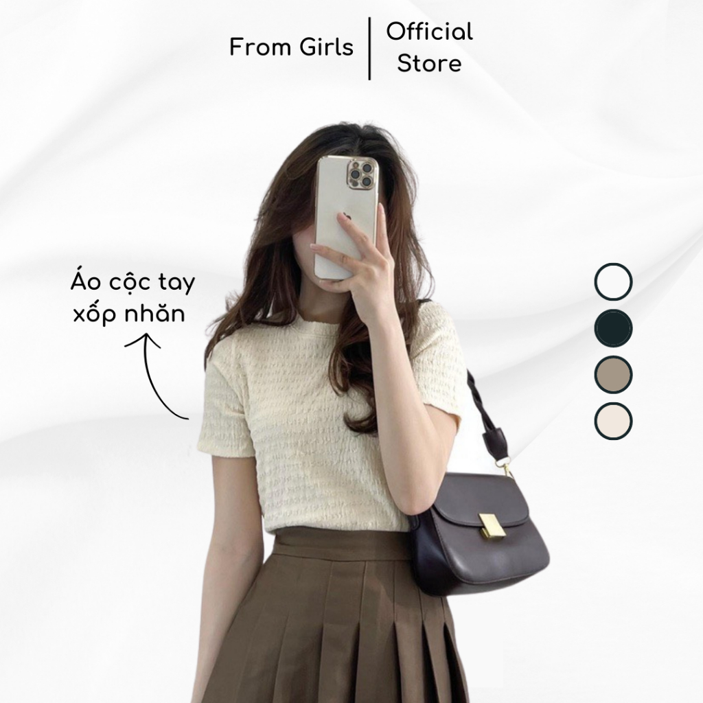 Áo cộc tay xốp nhăn basic thoáng mát, áo ngắn tay 1 màu - SM213