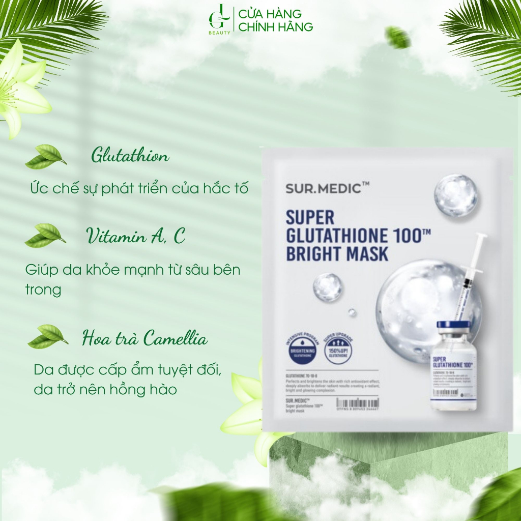 Mặt nạ dưỡng trắng da và làm dịu da phục hồi Sur.Medic+ Bright Glutathione Mask Miếng 30g