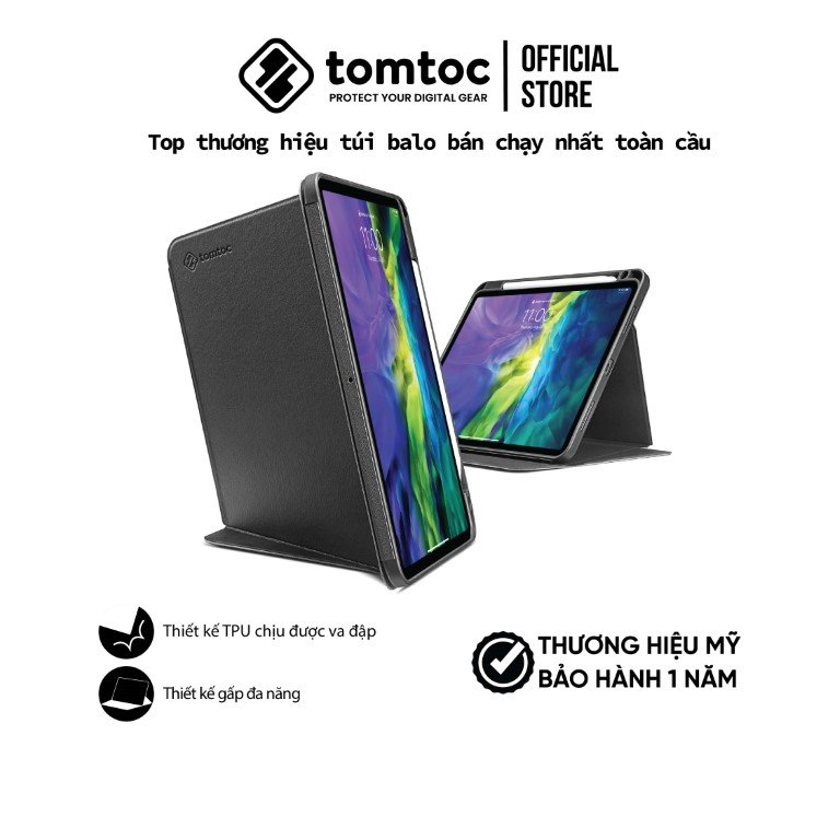 Bao da từ tính  Tomtoc Vertical cho Ipad Pro 12.9 inch - Hỗ trợ sạc không dây cho Apple Pencil, hàng chính hãng