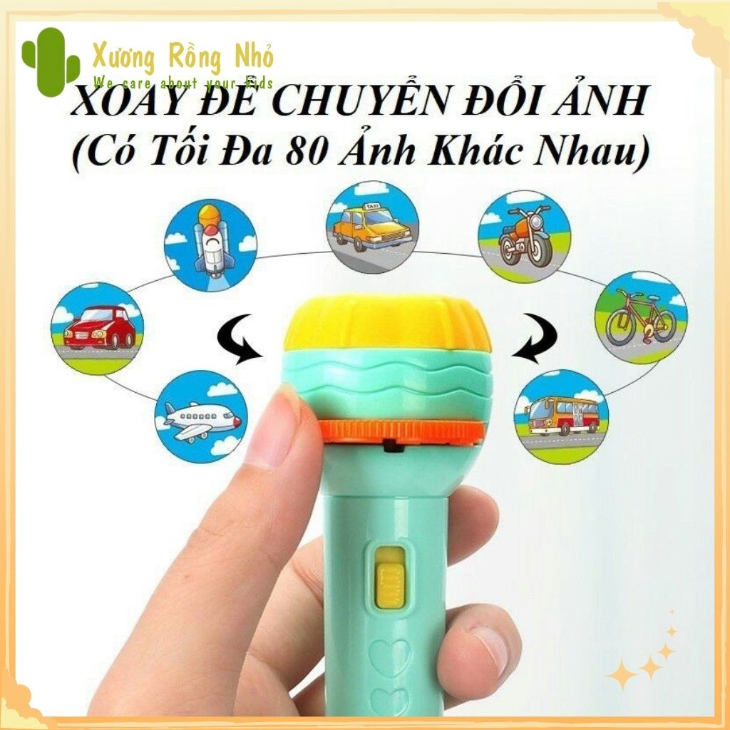 Đèn pin chiếu hình 80 hình động vật nghộ nghĩnh 3d sắc nét cho bé 1 2 3 4 tuổi Xương Rồng Nhỏ