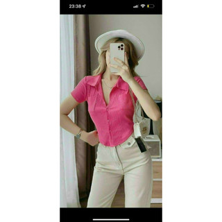 Áo sơ mi thun gân dáng croptop dễ phối đồ