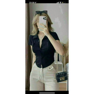 Áo sơ mi thun gân dáng croptop dễ phối đồ