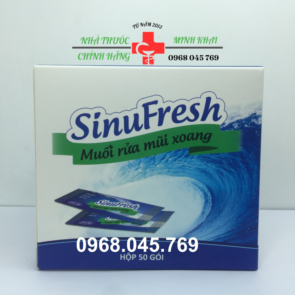 Muối rửa mũi xoang SinuFresh hộp 50 gói - Bổ sung Xylitol và Vitamin B5, làm dịu, giữ ẩm và bảo vệ niêm mạc mũi xoang