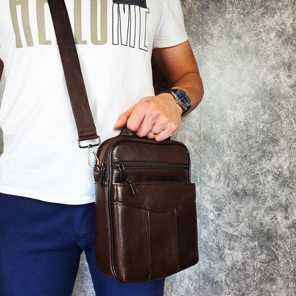 Túi đeo chéo nam da bò thật TD115LEA  - 100% da thật, BH 3 năm