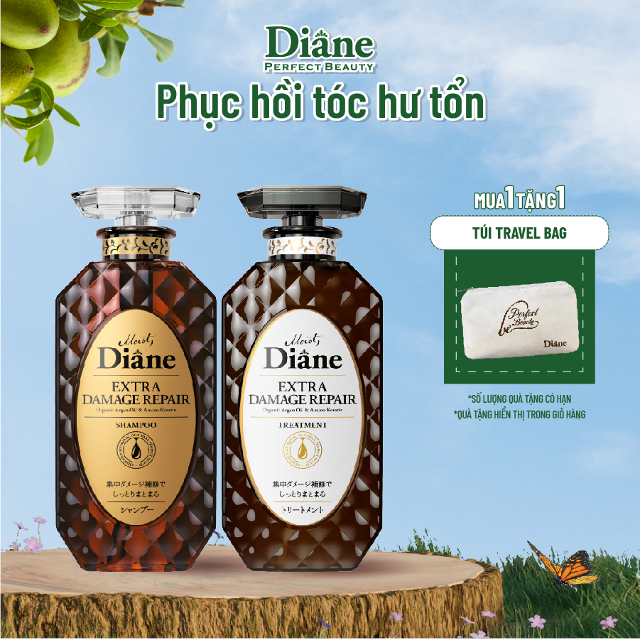 Cặp Gội Xả Phục Hồi Tóc Hư Tổn Nặng Moist Diane Extra Damage Repair - 450mlx2