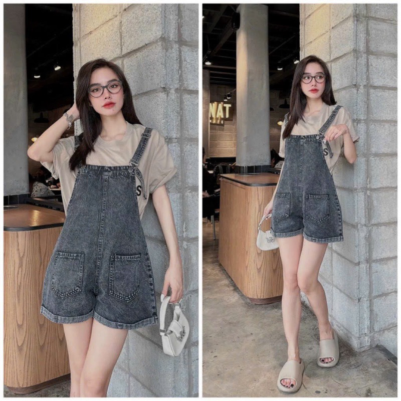 Yếm jean short có túi 2 bên kiểu