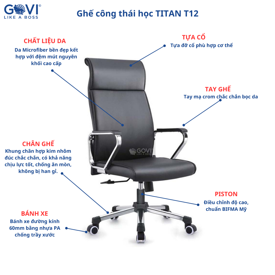 Ghế giám đốc GOVI Titan T12 Da Microfiber sang trọng
