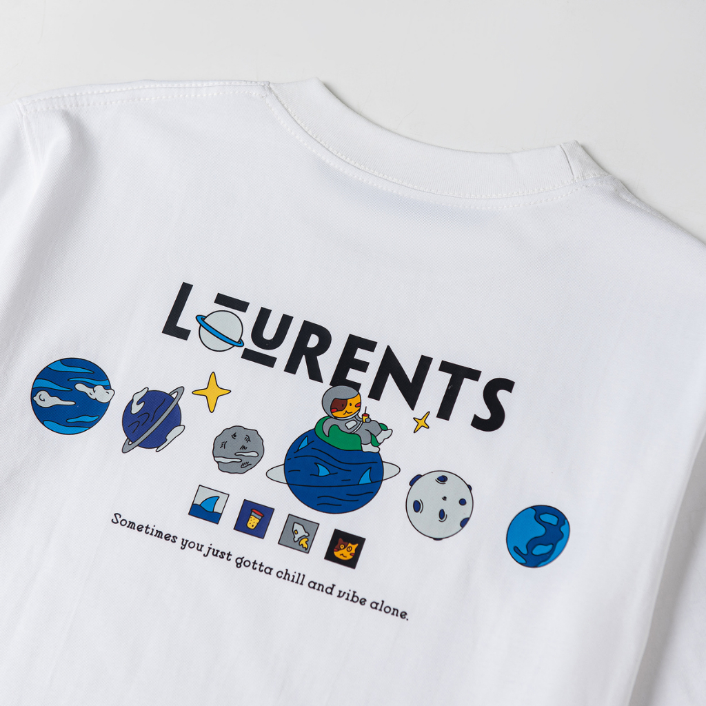 Áo Thun Tay Lỡ Local Brand Lourents Collection Premium Mèo Phi Hành Gia - TEE5 Trắng