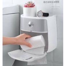 Hộp Ecoco đựng giấy vệ sinh dán tường chống nước có khay để đồ, Kệ nhà tắm dán tường giá treo thông minh