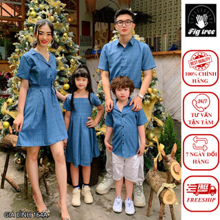 Set Sơ Mi Váy Gia Đình Fig Tree Caro Xanh Mã 164A Siêu Hot