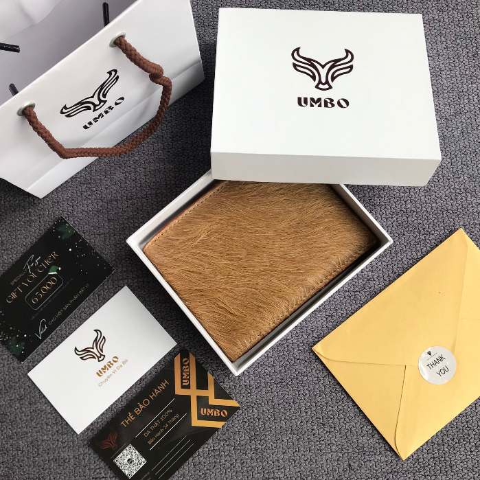 VÍ DA BÒ NGUYÊN LÔNG ĐỘC ĐÁO, VÍ NGANG/DỌC 9.5X12CM - THƯƠNG HIỆU UMBO
