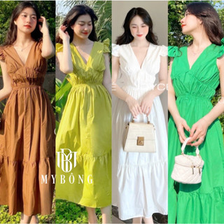 Váy maxi chun eo tay cộc cánh tiên váy 2 tầng đuôi cá nhiều màu