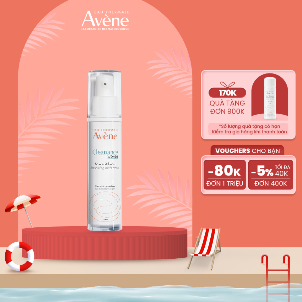 Kem dưỡng ban đêm giúp điều tiết bóng nhờn, giảm thâm và sẹo mụn AVÈNE CLEANANCE WOMEN SMOOTHING NIGHT CREAM 30ml