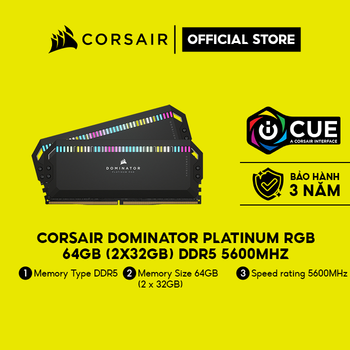 Ram PC Corsair Dominator Platinum RGB 64GB 5600Mhz DDR5 (2x32GB) CMT64GX5M2B5600C40