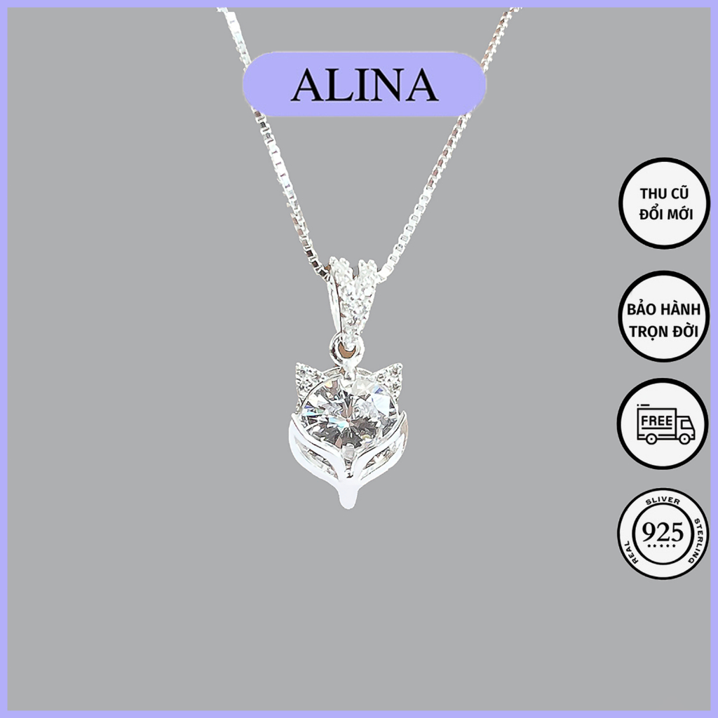Dây chuyền Bạc 925 Alina Mặt Hồ Ly Vòng Cổ Đá Lấp lánh Sang Trọng