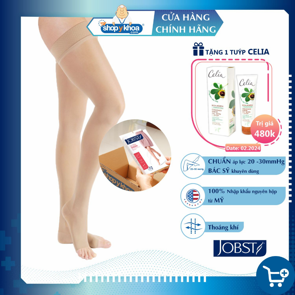 Vớ y khoa đùi silicone JOBST UltraSheer - Siêu mỏng, màu da,hở ngón, 20-30mmHg, giãn tĩnh mạch chân