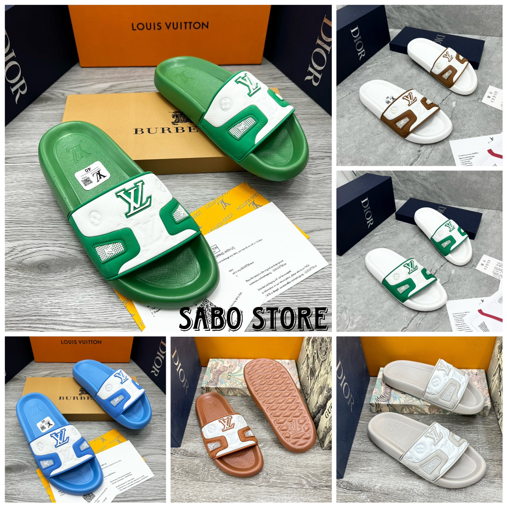 Dép LV cao su đúc đủ màu sắc, dép quai ngang nam in LV đế bánh mì hot trend 2023 êm chân bảo hành 6 tháng - Giá Xưởng