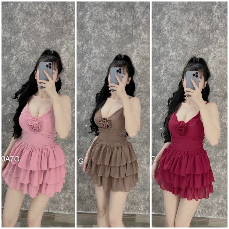 Set Đồ Nữ Áo 2 Dây Hoa Ngực Chân Váy Xoè Tầng Ngắn ,Set Bộ 2 Món Siêu Xinh Thời Trang Mùa Hè Cho Nữ