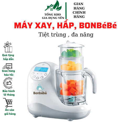 Máy xay hấp tiệt trùng Bonbébé BB-10 ăn dặm cho bé 5 in 1 bảo hành chính hãng 12 tháng