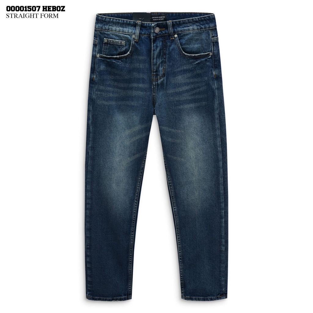 Quần jean suông xanh đậm Heboz 017, chất denim mềm co giãn tốt form Straight (suông) - 00001507