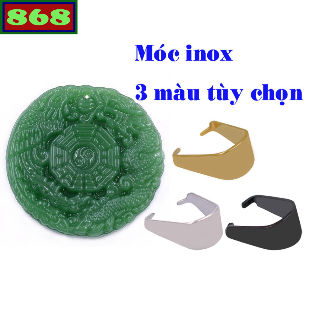 Mặt dây chuyền long phụng bát quái đá xanh (size XXL) kèm móc inox, mặt dây chuyền phong thủy